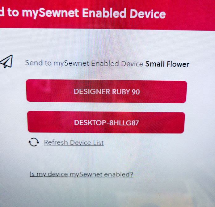 A pop-up message on the screen of a computerized sewing machine; Husqvarna Viking Designer Ruby 90