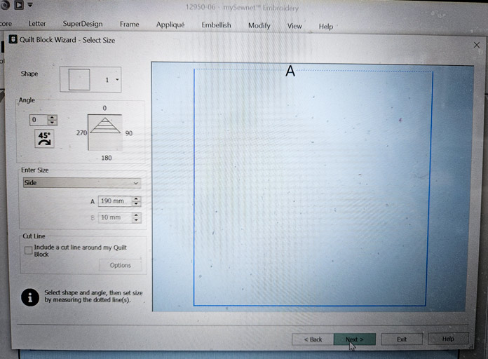 A computer screen for embroidery software