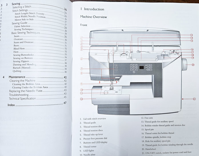 A diagram of a sewing machine; Husqvarna VIKING Jade 20