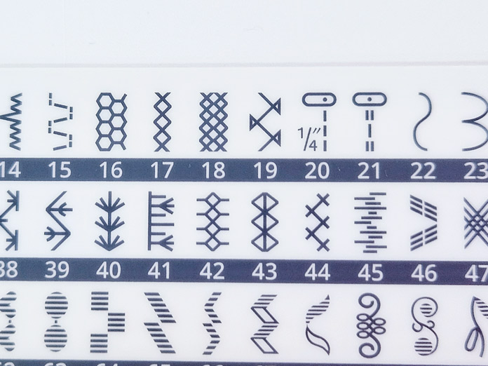 A stitch menu on a sewing machine