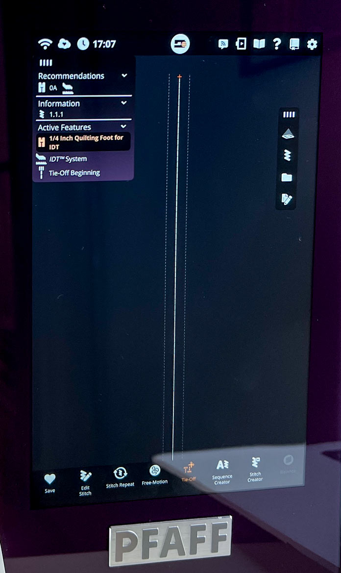 A purple model of the PFAFF creative icon 2 Sewing screen 