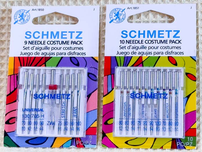 a pack of SCHMETZ Costume Needles Pack Carded - Assorted - 9 count and a SCHMETZ Costume Needles Pack Carded - Assorted - 10 count