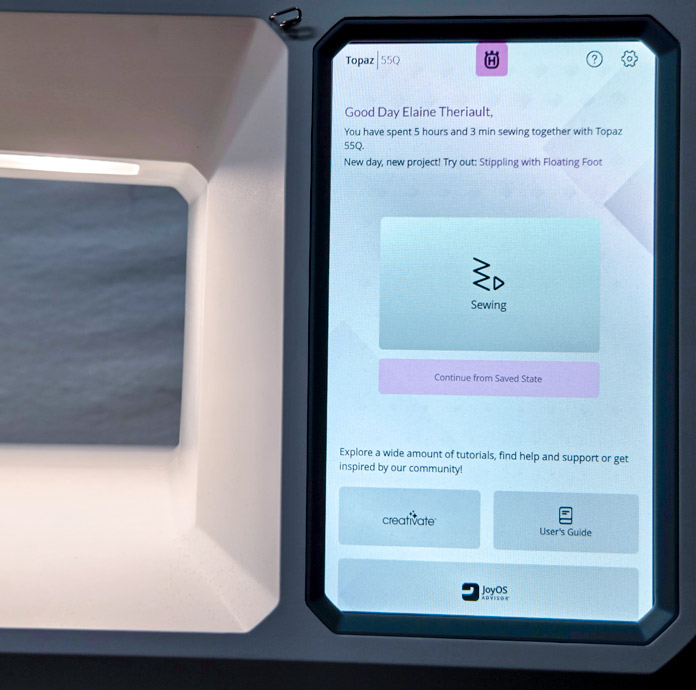 A screen on a computerized sewing machine