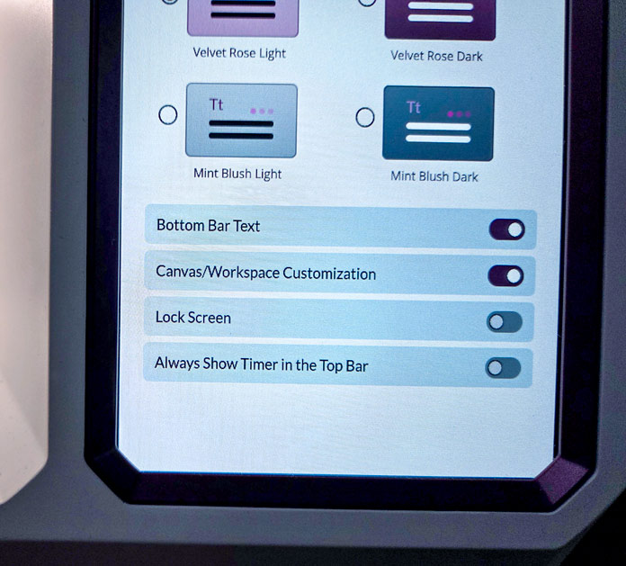 A screen on a computerized sewing machine; Husqvarna VIKING Designer Topaz 65