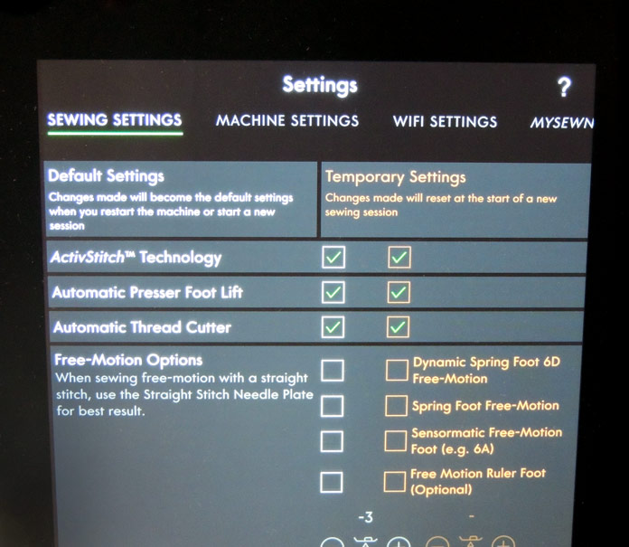 Sewing Settings on the Multi-Touch Screen of the PFAFF performance icon