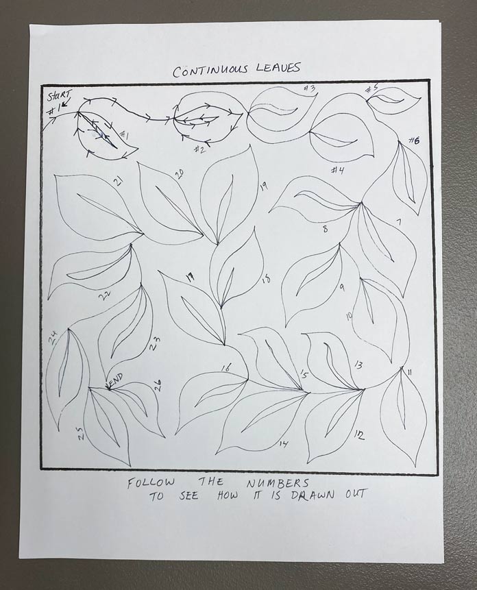 How to draw a continuous leaf design for Free Motion Quilting
