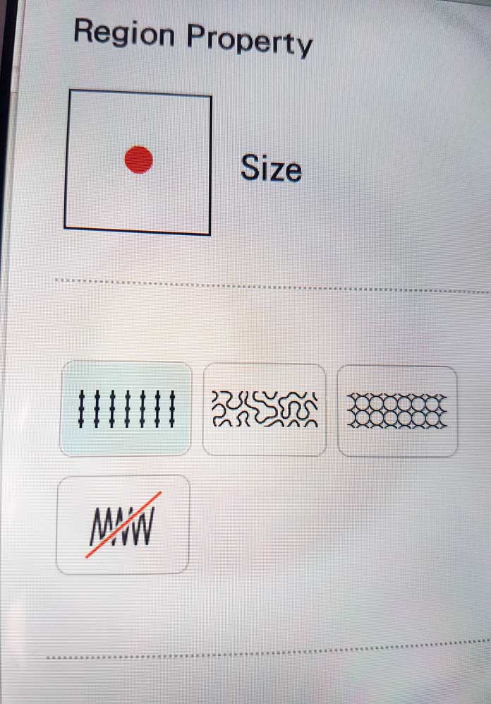 Region Fill icon highlighted on the screen of a computerized sewing machine. Brother Luminaire 2 Innov-ìs XP2 Sewing, Quilting & Embroidery Machine