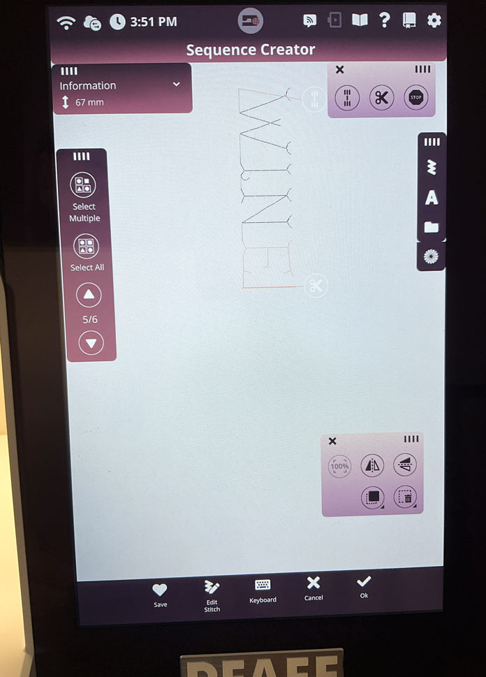 A computer screen on a sewing machine; PFAFF creative icon 2