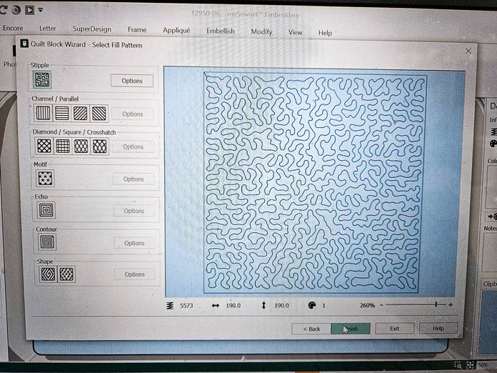 A computer screen of an embroidery software program