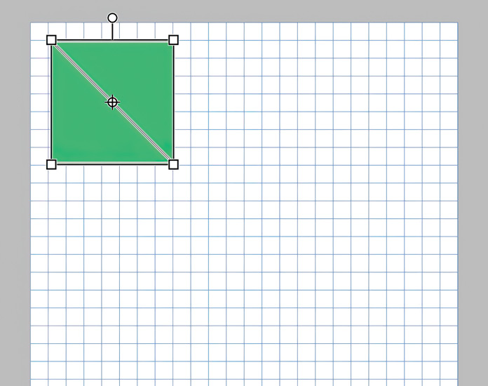 A snap of the line drawing of the 24” gridded mat with 2 green right-hand triangles nestled together to form a square; quilting, digital quilting, fabric cutting, SINGER MOMENTO 24, mySewnet Crafting Software, quilt design, quilting tutorial, precision cutting, beginner quilting, quilt planning