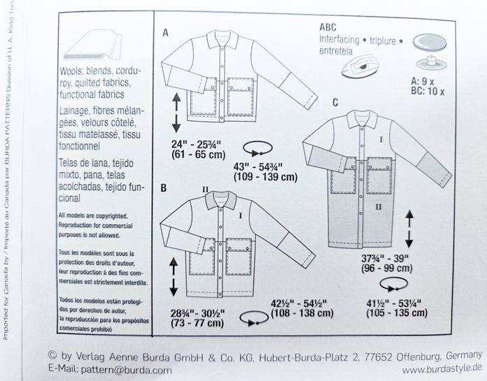 The back of the Burda 5941 sewing pattern