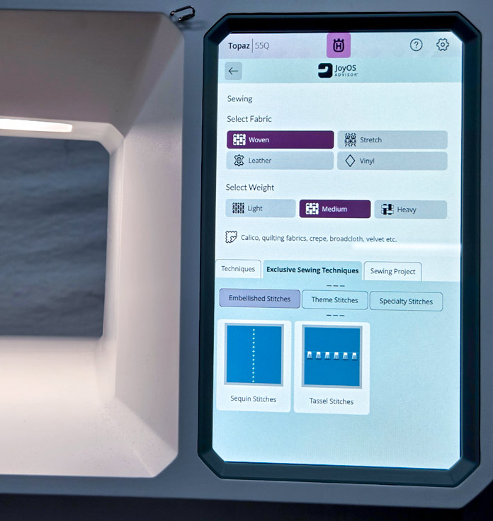 A screen on a computerized sewing machine