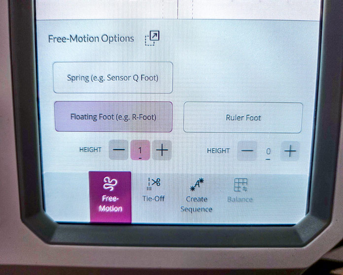 A screen on a computerized sewing machine