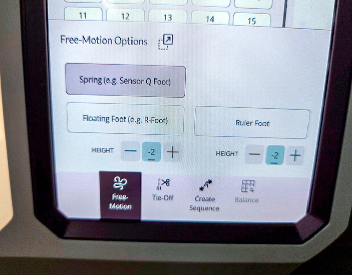A screen on a computerized sewing machine; Husqvarna VIKING Designer Topaz 65