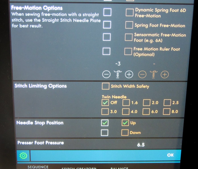 Sewing Settings on the Multi-Touch Screen on the PFAFF performance icon 