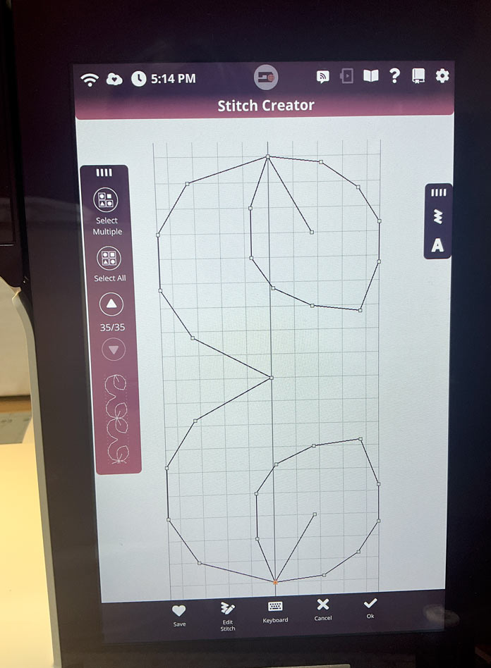 Computer screen on the PFAFF creative icon 2 showing the Stitch Creator screen