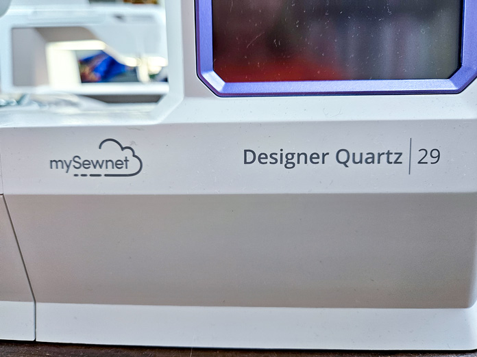 Lettering on a white sewing machine; Husqvarna VIKING Designer Quartz 29, mySewnet Machine Embroidery Software