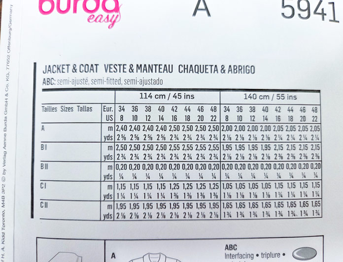 The back of the Burda 5941 sewing pattern