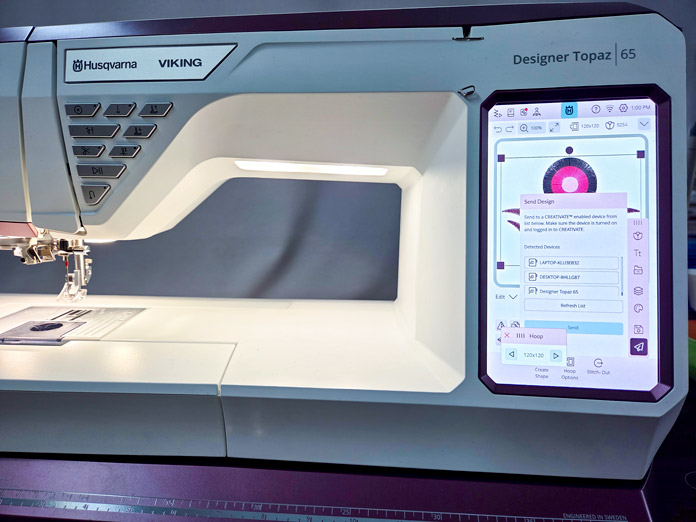 A screen on a computerized sewing machine