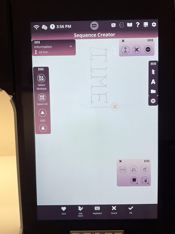 A computer screen on a sewing machine; PFAFF creative icon 2