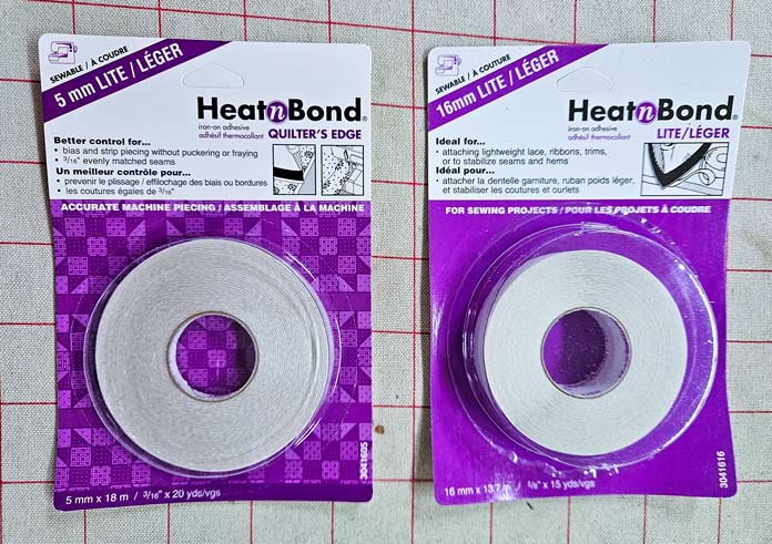 Purple and white packaging; HeatnBond Lite; HeatnBond Hem, HeatnBond SoftStretch Fusible Web, HeatnBond Lite, HeatnBond Feather Lite, HeatnBond Ultrahold, sewing tutorials, quilting tutorials