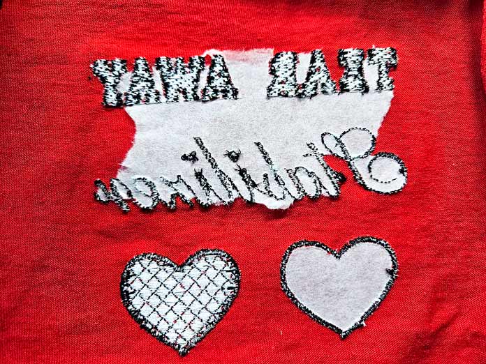White stabilizer on red fabric
