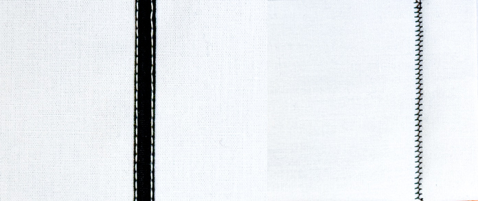 A piece of bias tape sewn down and what the underside looks like having used a twin needle.