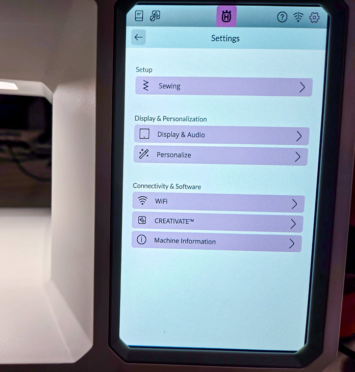 A screen on a computerized sewing machine