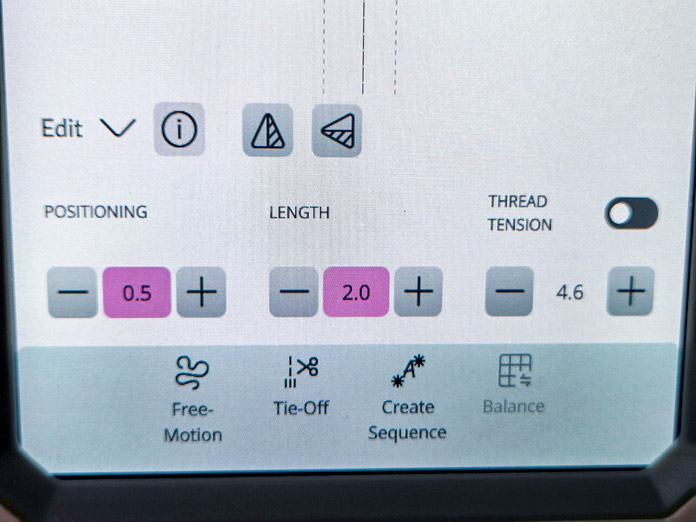A screen on a computerized sewing machine