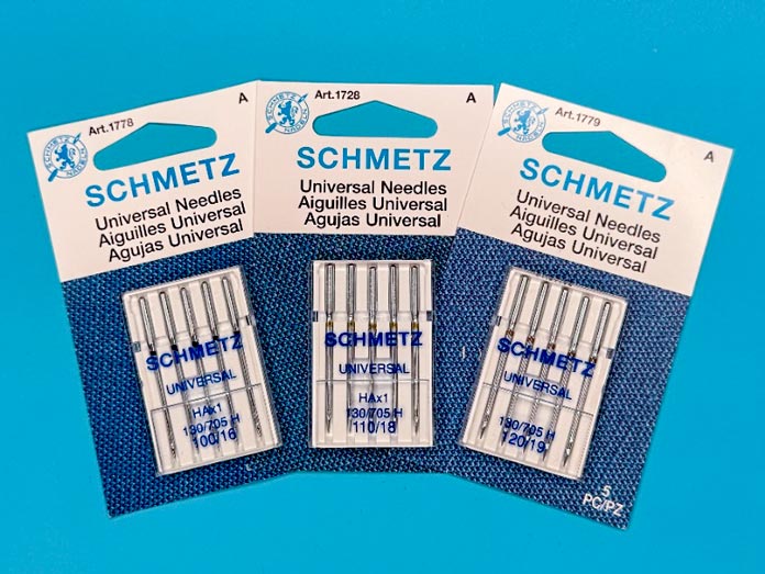 Packages of SCHMETZ 100/16, 110/18 and 120/19 needles 