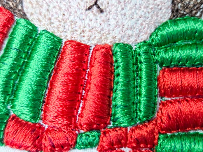 Red and green embroidery stitches
