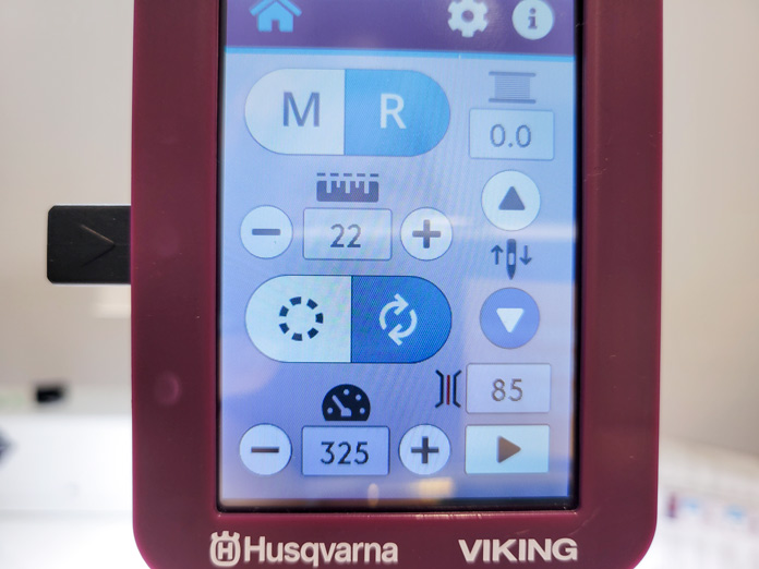 A color touch screen for a stationery quilting machine; Husqvarna Viking PLATINUM™ Q160