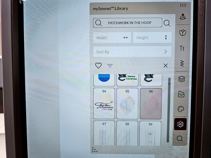 A screen on a computerized sewing machine; Husqvarna VIKING DESIGNER EPIC 3