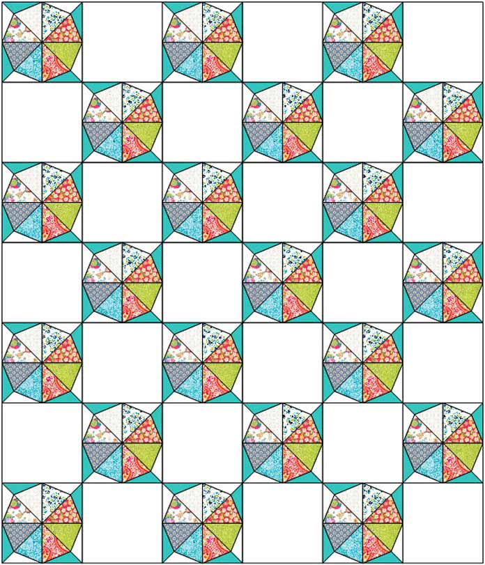 Kaleidoscope Block 2 layout with alternating solid blocks