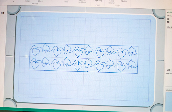 Two lines of leaf stitches on a computer screen; Creativate Embroidery Software