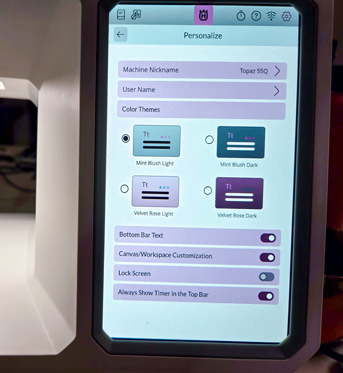 A screen on a computerized sewing machine