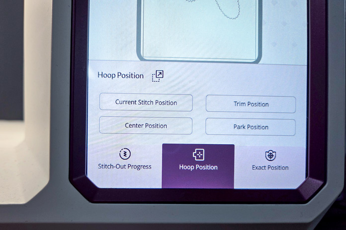 A menu on a computerized sewing machine; Husqvarna VIKING Designer Topaz 65