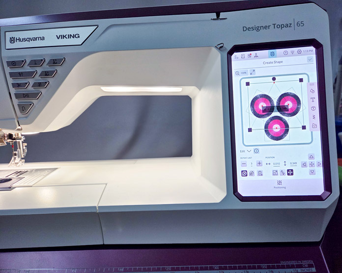 A screen on a computerized embroidery machine