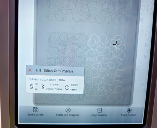 A screen on a computerized embroidery machine