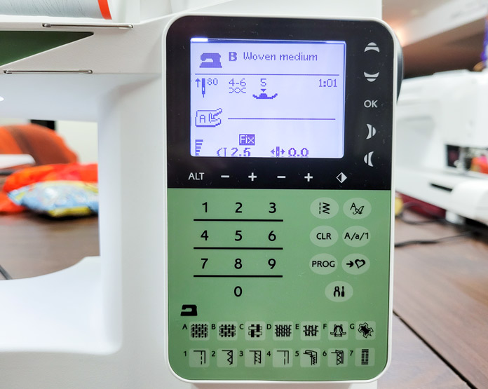 A green screen on a computerized sewing machine; Husqvarna Viking Tribute 150C