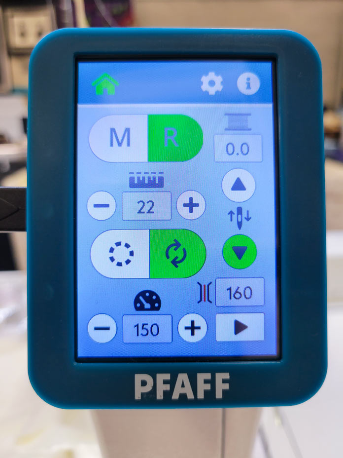 A control panel on a quilting machine; PFAFF powerquilter 1600