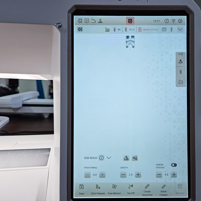 A screen on a computerized sewing machine