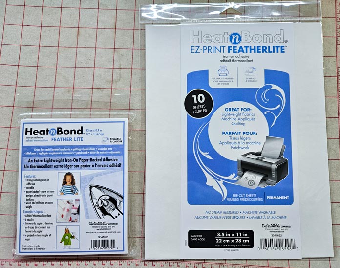 Blue and white packaging; HeatnBond Feather Lite; HeatnBond Hem, HeatnBond SoftStretch Fusible Web, HeatnBond Lite, HeatnBond Feather Lite, HeatnBond Ultrahold, sewing tutorials, quilting tutorials