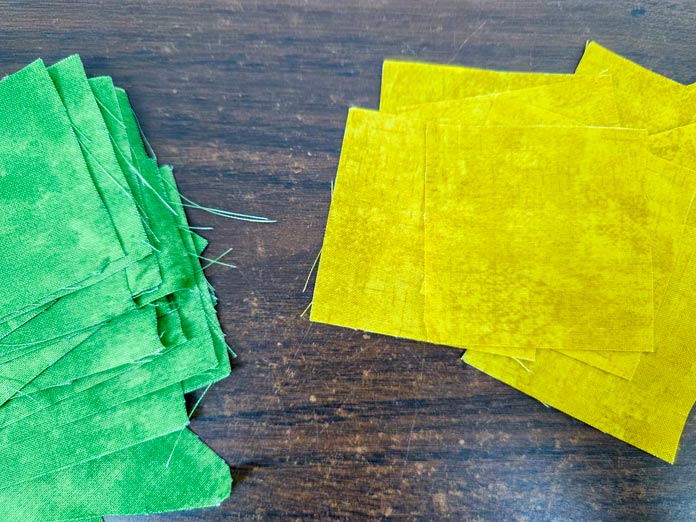 Green and yellow fabric squares
