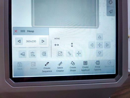 A screen on a computerized embroidery machine