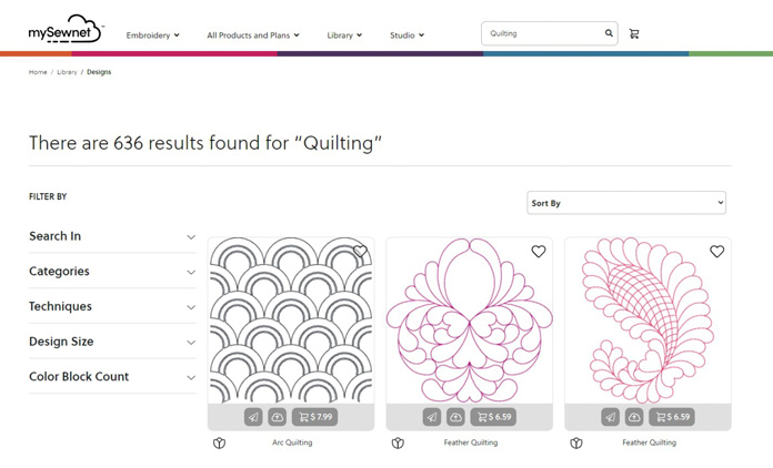Picture of some of the designs that appear when you search Quilting. The search produced 636 quilting designs that I can use on my quilts. 