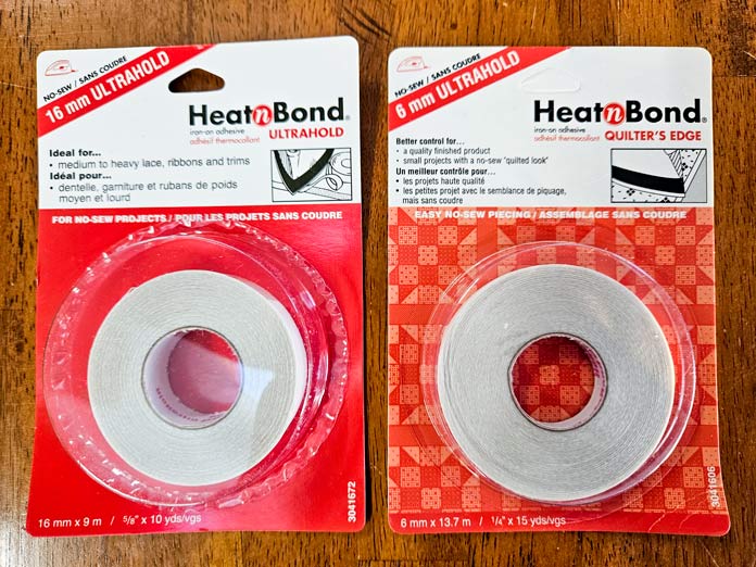 Red and white packaging; HeatnBond Ultrahold; HeatnBond Hem, HeatnBond SoftStretch Fusible Web, HeatnBond Lite, HeatnBond Feather Lite, HeatnBond Ultrahold, sewing tutorials, quilting tutorials