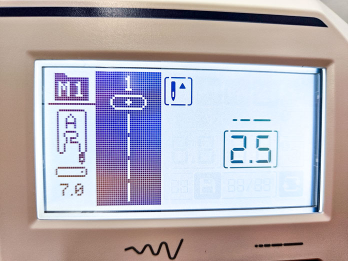 A screen on a computerized sewing machine