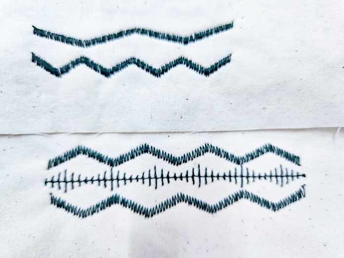 Black stitching on muslin