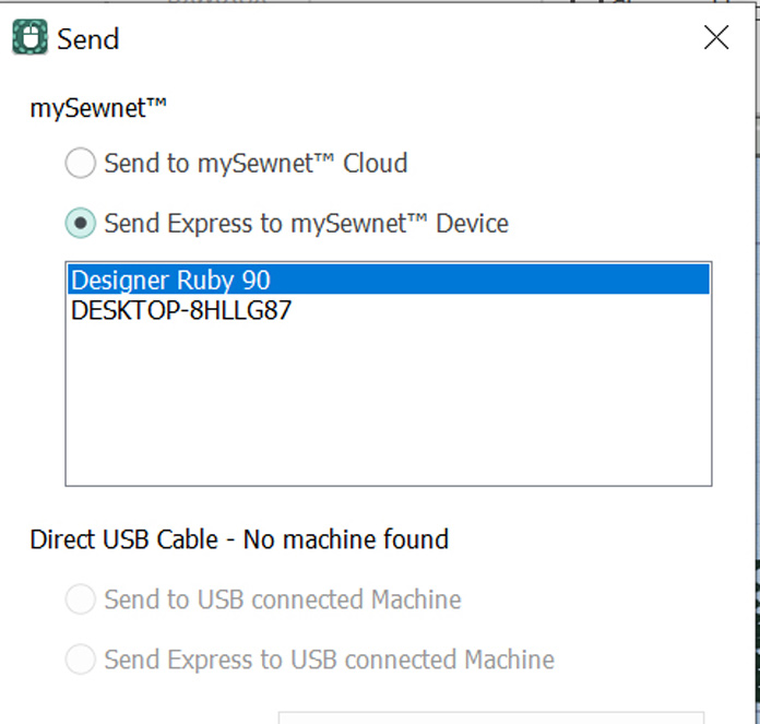 A computer transfer feature to transfer machine embroidery files through a cloud